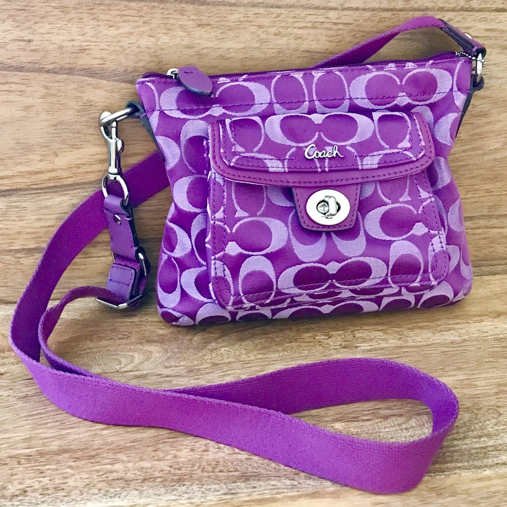 Purple Coach cross body bag